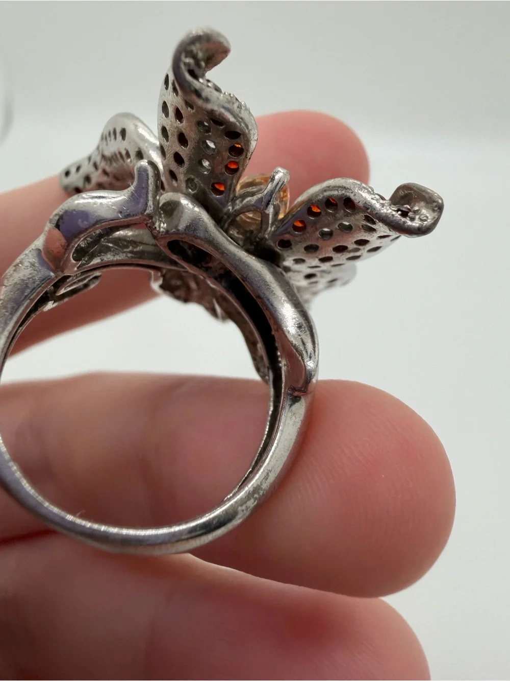 Vintage style 925 rhinestone butterfly ring